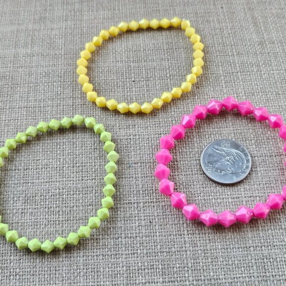 Women Bracelet Pink/Yellow/Green Beads Stretched Wrist Band Fashion Jewelry X 3 - Picture 9 of 11